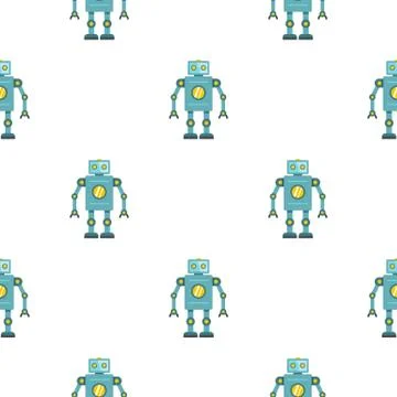 Blue retro robot pattern seamless Stock Illustration