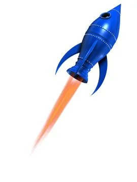 Blue Retro Styled Rocket Ship Over White Stock Illustration