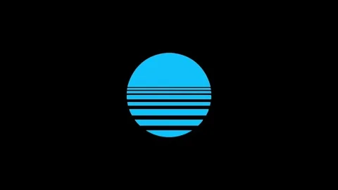 Blue retro synthwave sunset circle loop on black background. 4k motion Stockbeeldmateriaal 340213574