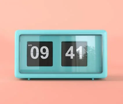 Blue retro vintage flip clock isolated on pink background Stock Illustration