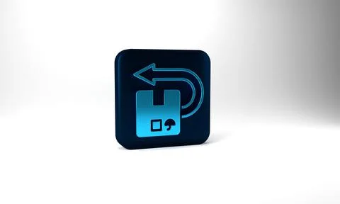 Blue Return cardboard box icon isolated on grey background. Box, package, parcel Stock Illustration