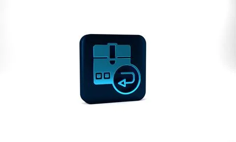 Blue Return cardboard box icon isolated on grey background. Box, package, parcel Stock Illustration