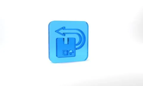 Blue Return cardboard box icon isolated on grey background. Box, package, parcel Stock Illustration