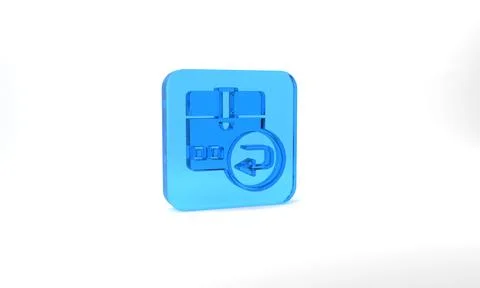 Blue Return cardboard box icon isolated on grey background. Box, package, parcel Stock Illustration