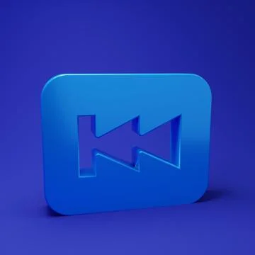 Blue Rewind button icon isolated on blue background. Minimalism concept. 3D.. Illustrazione stock