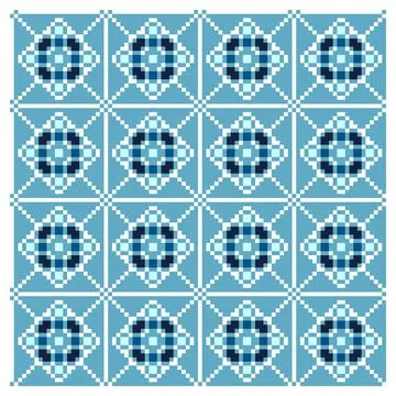 Blue Rhombic Pixel Geometric Seamless Swatch Tile Illustration