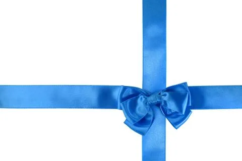 Blue ribbon with a bow Stock Photos