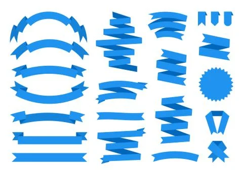Blue ribbon flat set blank tape price sale vector Stock Illustration