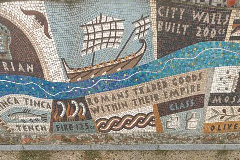 A blue ribbon of tile flows through the mosaic, tracing the River Thames as.. 写真素材
