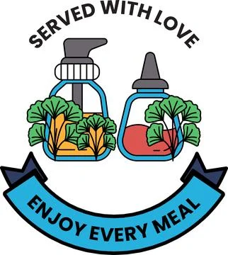 A blue ribbon with two bottles of condiments on it Stock Illustration