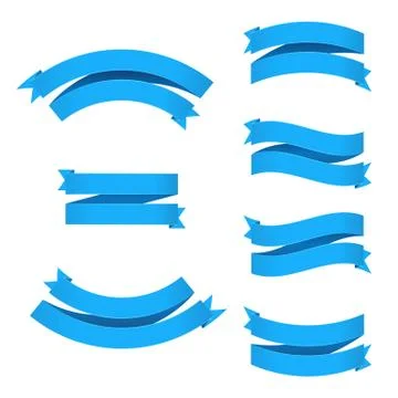 Blue ribbons set with gradient mesh illustration Stock Illustration