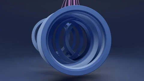 Blue ring tunnel pendulum 3D animation pink strings seamless loop Vídeo Stock 347722612