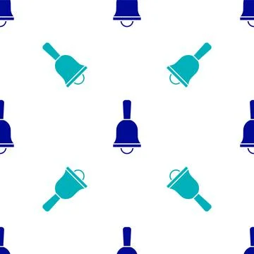 Blue Ringing bell icon isolated seamless pattern on white background. Alarm Illustrazione stock