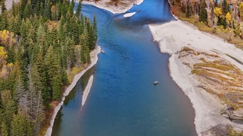 Blue River Beside Autumn Forest Wyoming Stock Footage 333416682