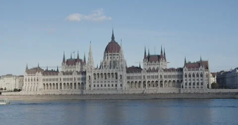 Blue river Danube in front of the Budapest parliament 4k slomo video 스톡 동영상 264199327