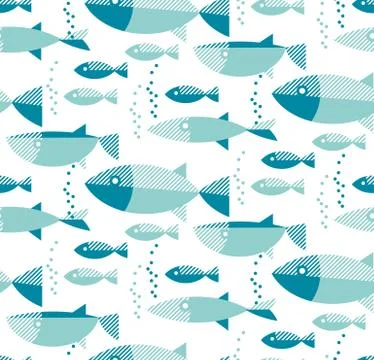 Blue river fish seamless pattern. 库存插图