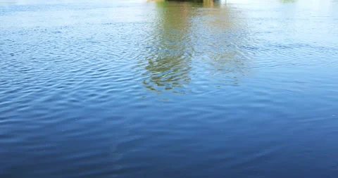 Blue river water surface ripples with blurred tree reflection Stock Footage 338337886