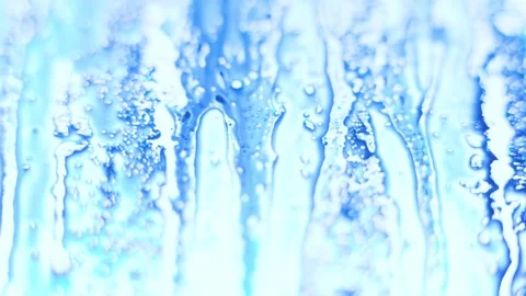 Blue rivers of paint flow down a beautiful trendy pattern with air bubbles, Stock Footage 301879438