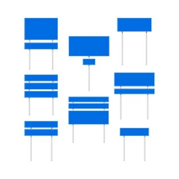 Blue road signs vector set isolated on white background. Stock Illustration