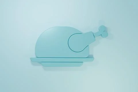 Blue Roasted turkey or chicken icon isolated on blue background. Minimalism.. Stock Illustration
