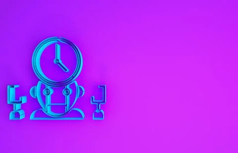 Blue Robot and digital time manager icon isolated on purple background. Time  Stock Illustration