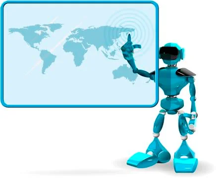 Blue Robot and Screen Stock Illustration