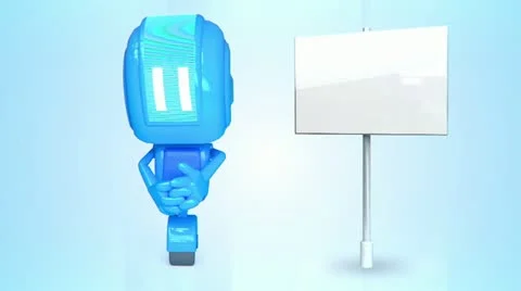 Blue robot with blank sign Stock Footage 11073929