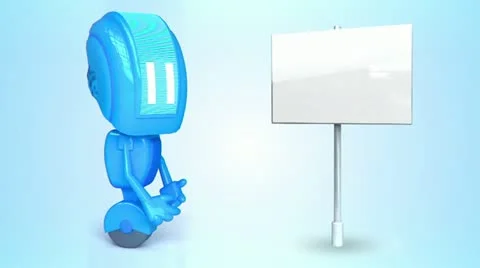 Blue robot with blank sign 스톡 동영상 11073933