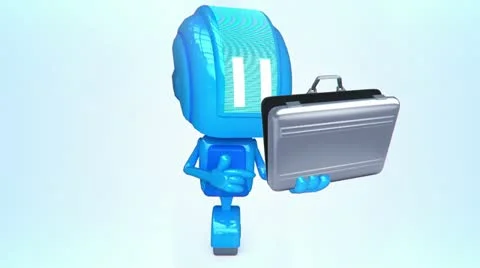 Blue robot with case Stock-Footage 11073912