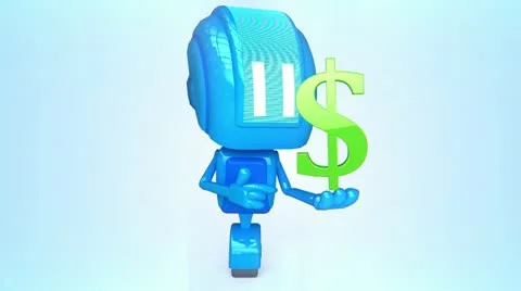 Blue robot with dollar Stock Footage 11073899