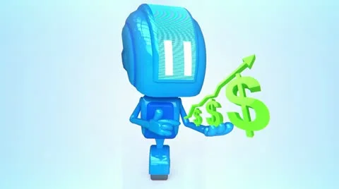 Blue robot with dollars Stock Footage 11073880
