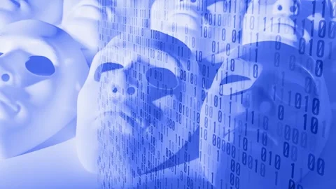 Blue robot faces exploring the futuristic blend of ai and binary code Stock Footage 247131797