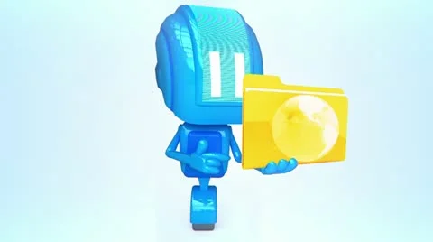 Blue robot with folder Stock Footage 11073911