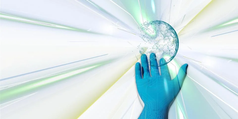 Blue robot hand With the light of technology Presentation concepts Stock Illustration