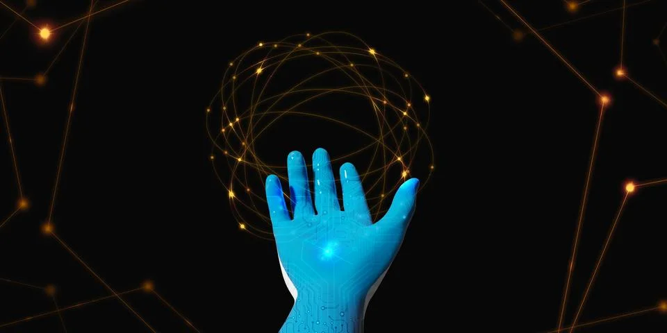 Blue robot hand With the light of technology Presentation concepts Stock Illustration