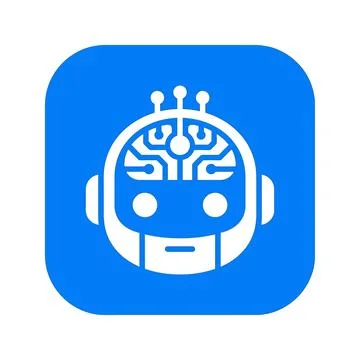 Blue robot head icon with circuit board brain design for artificial intelli.. Stock Illustration