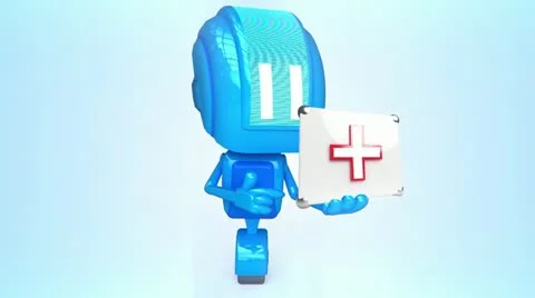 Blue robot with healing box Stock Footage 11073882