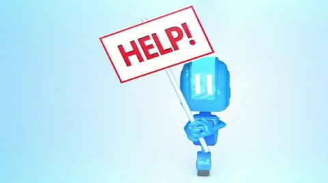 Blue robot with help sign Stock Footage 11073926