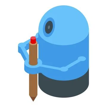 Blue robot holding pencil generating creative content Stock Illustration