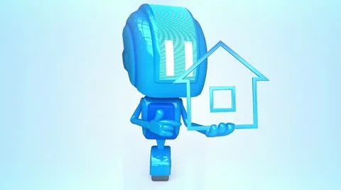 Blue robot with house icon Stock-Footage 11073903