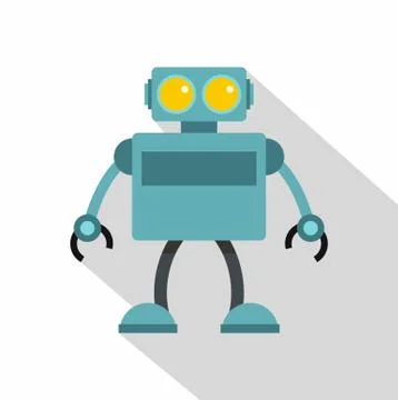 Blue robot icon, flat style Stock Illustration