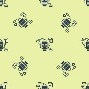 Blue Robot icon isolated seamless pattern on yellow background. Artificial 스톡 일러스트