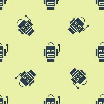 Blue Robot icon isolated seamless pattern on yellow background. Artificial Stock Illustration