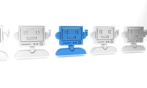 Blue Robot icon isolated on white background. Minimalism concept. 3D render.. Stock Illustration