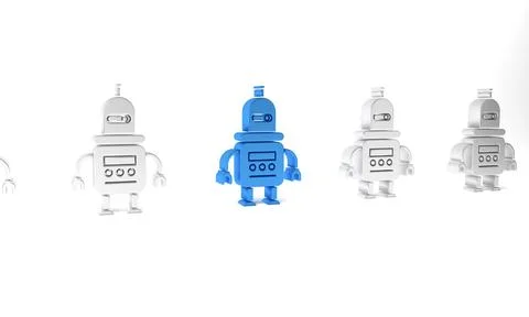 Blue Robot icon isolated on white background. Minimalism concept. 3D render.. Stock Illustration