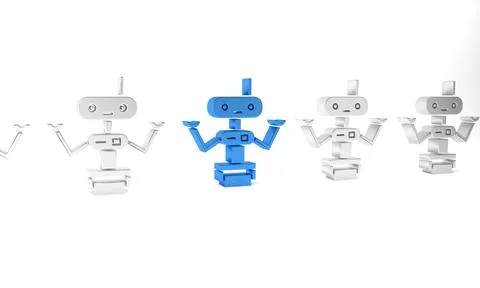 Blue Robot icon isolated on white background. Minimalism concept. 3D render.. Stock Illustration