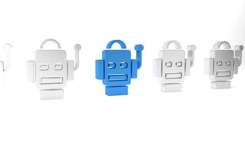 Blue Robot icon isolated on white background. Artificial intelligence, mach.. Stock Illustration
