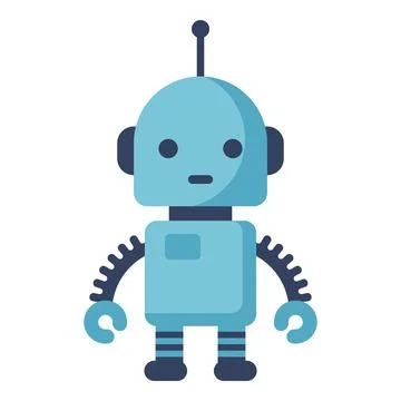 Blue robot icon standing, representing artificial intelligence, machine learning Illustrazione stock