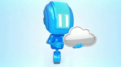 Blue robot with internet cloud Stock Footage 11073900