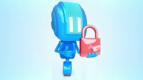 Blue robot with lock Stock Footage 11073867